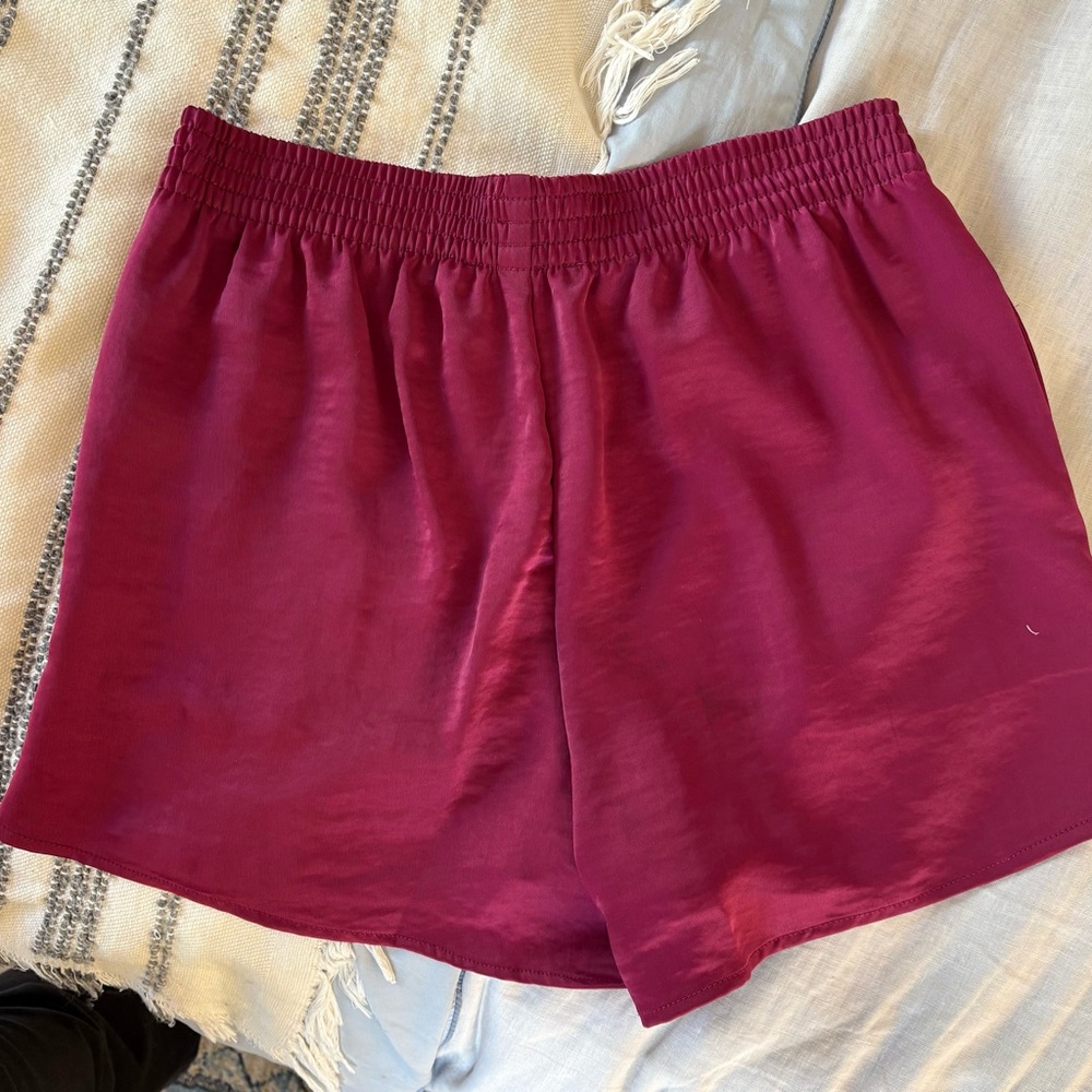 Women's Burgundy Satin Shorts with Pockets